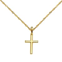 14k Yellow Gold Cross Religious Pendant Charm Singapore Necklace Chain Set