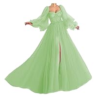 Puffy Sleeve Prom Dress Sweetheart Tulle Ball Gown Slit Formal Evening Gowns Princess Wedding Dresses