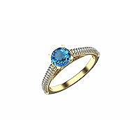 0.90 CTW Natural London Blue Topaz Ring Stone Size 5.5MM In 14k Solid Gold Diamond Size 1.2MM Diamond Weight 0.60 CTW