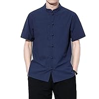 Summer Male Chinese Style Button Retro Short-Sleeved Shirt Men Cotton Dynasty Clothing Traditional top