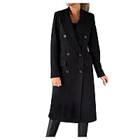 Women Winter Wool Blend Mid-Long Pea Coats Notch Lapel Trench Coat Double-Breasted Jacket Outwear Fashion Overcoats