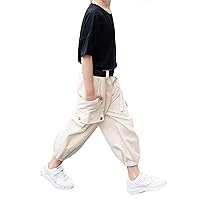 Kids Girls Fashion Dance Clothing Set Cotton Short Sleeve Shirt Tops with Loose Cargo Pants and Belt Outfits
