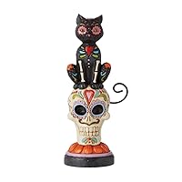 Enesco Jim Shore Heartwood Creek Halloween Day of Dead Black Cat on Sugar Skull Figurine, 6.29 Inch, Multicolor