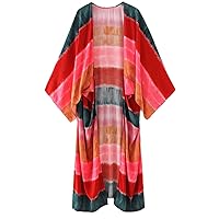 Vintage Tie Dye Batwing Sleeve Beach Cover Up Bathing Swimsuit Cover-Up Kaftan Multi-Color Womenrobe Kimono