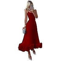 3D Ruffle Prom Dresses 2024 Spaghetti Straps A Line Formal Midi Evening Party Gowns for Wedding Guests DR0465