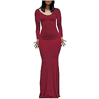 XJYIOEWT Dresses for Women 2024 Wedding Guest Plus Size,Women's Solid Color V Neck Sexy Long Sleeves Backless Fit Long D