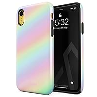 Compatible with iPhone Xr Case Pastel Rainbow Unicorn Colors Ombre Pattern Holographic Dye Pale Kawaii Aesthetic Shockproof Dual Layer Hard Shell + Silicone Protective Cover
