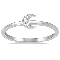 Stackable Diamond Crescent Moon Ring in 14K White Gold