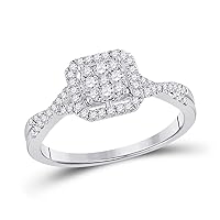 10K White Gold Womens Round Diamond Square Cluster 1/2 Cttw For Womens Engagement Wedding Anniversary Ring Band
