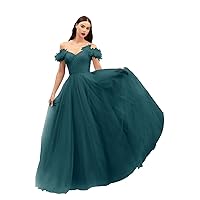 Basgute Off Shoulder Tulle Prom Dresses Long Corset Fairy Sweetheart Ruched Formal Evening Party Ball Gown for Women