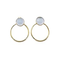 Gold Plated Designer Earring Pairs | Onyx Gemstone Round Stud | Handmade Open Circle Earring Jewelry 1820)1