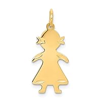 Solid 14k Yellow Gold .011 Depth Girl Customize Personalize Engravable Charm Pendant Jewelry Gifts For Women or Men (Length 0.98