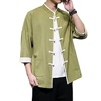 Spring Summer Men's Shirt Chinese Casual Men's Tops Harajuku Linen Vintage Chinese Kung Fu Taiji Clothing