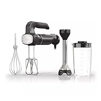 CI101 Foodi Power Mixer System, 750-Peak-Watt Hand Blender and Hand Mixer Combo with Whisk and Beaters, 3-Cup Blending Vessel, Black