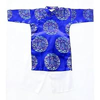 Ao Dai, Vietnamese Traditional Dress for Boys - Blue with Royal Medallions/Size#12-Similar to US Size 10T