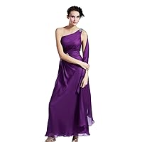 Women's Violet Purple Chiffon One Shoulder Pleated Side Drape Evening Gowns