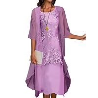 Womens 2 Piece Plus Size Mother of The Bride Dress with Jacket Long Chiffon Dress Cocktail Dresses for Mature Women Tea Length 3/4 Sleeve 4X-Large Purple