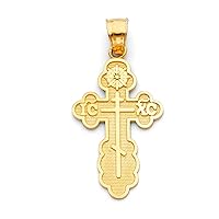 14KY St. Olga Greek Orthodox Baptismal Cross Religious Pendant - Crucifix Charm Polish Finish - Handmade Spiritual Symbol - Gold Stamped Fine Jewelry - Great Gift for Men & Women for Occasions, 26 x 18 mm, 1.7 gms