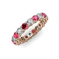 Ruby & Lab Grown Diamond 2.77 ctw to 3.23 ctw Women Eternity Ring Stackable 14K Gold