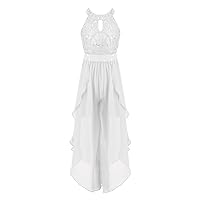 Kids Girls Sleeveless Floral Lace Shiny Rhinestone Maxi Dress Birthday Party Formal Dance Romper Gown