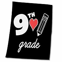 3dRose 9th Grade with Clipart red Heart and Pencil. White Lettering on... - Towels (twl-384746-2)