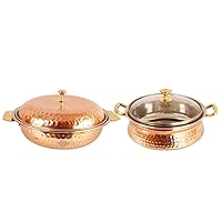 IndianArtVilla Handmade Steel Copper royal serving casserole with lid | 25 ounce | &1 Handi With lid | 27 ounce |