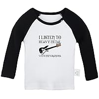 I Listen to Heavy Metal with My Grandpa Funny T Shirt, Infant Baby T-Shirts, Newborn Long Sleeves Graphic Tee Tops