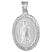 Sterling Silver St Guadalupe & Sacred Heart of Jesus Necklace Double sided Medal 7/8 inch Oval 18-30 inch 1mm_Box_chain
