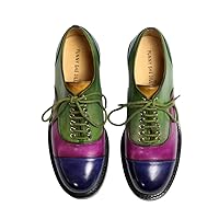 FSJ Women Multicolor Leather Oxford Shoes Round Cap Toe Lace Up Brogues Patchwork Color Matching Comfort Dress Saddle Shoes Size 4-15 US
