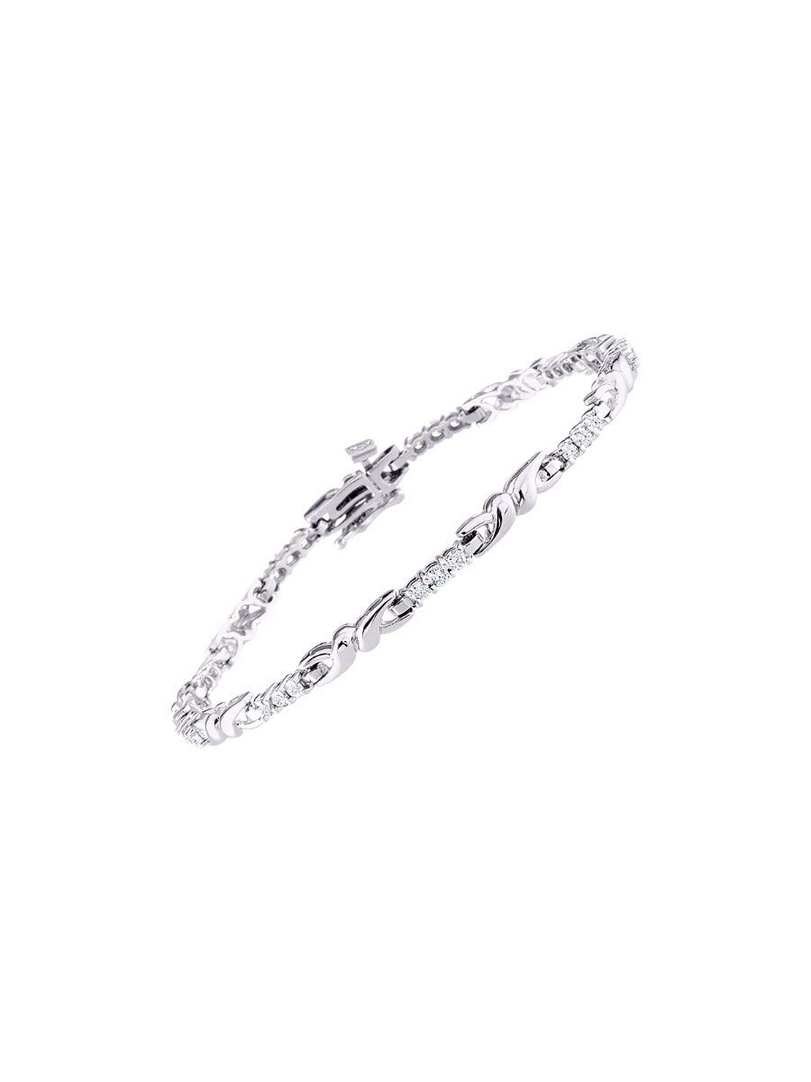 *RYLOS Diamond Tennis Bracelet Classic 14K White Gold X-O Hugs and Kisses Design With Spectacular Diamonds - 7