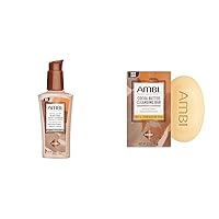 Ambi Even & Clear Charcoal Black Soap Facial Cleanser & Cocoa Butter Cleansing Bar | Helps Even Skin Tone & Moisturize | 3.5 Ounce Each