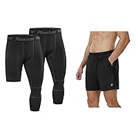 Roadbox (Size: XL) Basketball Sports Pants Set: Men's 3/4 One Leg Compression Pants and 5 Inch Athletic Shorts