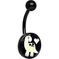 Body Candy Unisex Adult Black Glow in the Dark Cute Dinosaur Belly Button Ring