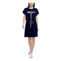 DKNY Womens Navy Logo Graphic Short Sleeve Above The Knee Sweatshirt Dress S
