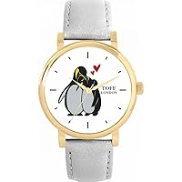Cuddly Penguins Hugging Stylish Hand Illustrated dial, Hand Assembled in UK, 38 or 42mm case, Leather or Metal Strap, Japanese 3-Hand Quartz Movement, Great Gift Men’s and Ladies Watch