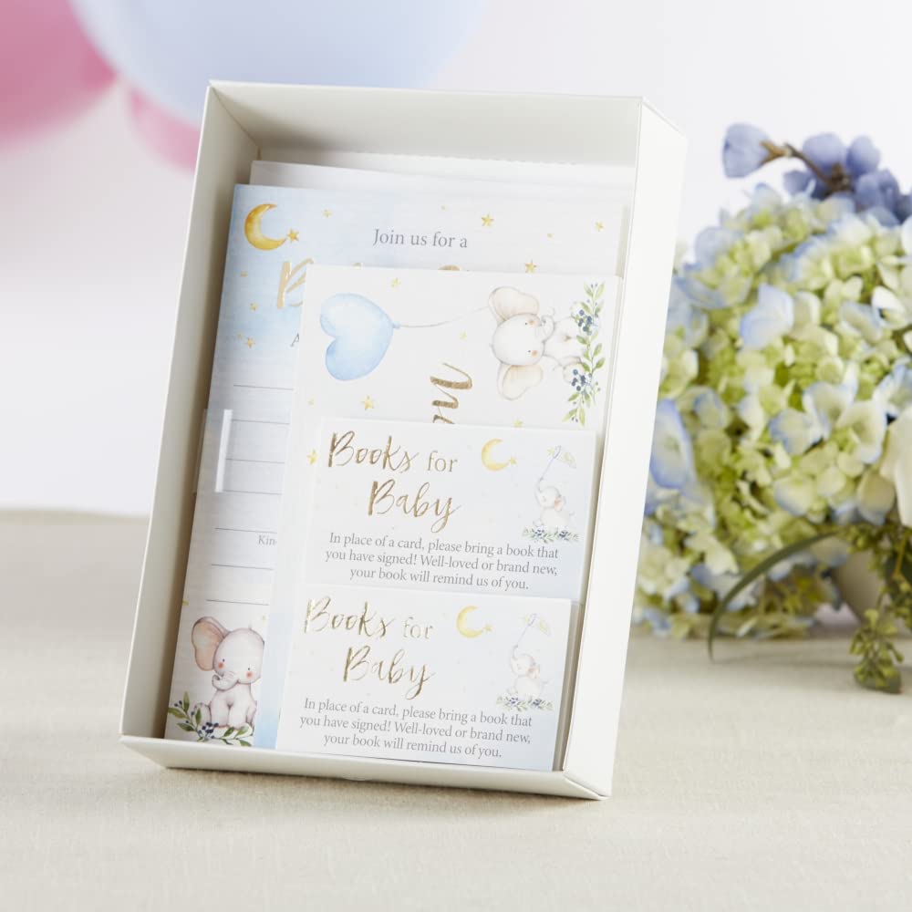 Kate Aspen Elephant Baby Shower Invitation & Thank You Card Bundle - Blue (Set of 25), One Size