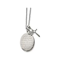 Stainless Steel Polished Serenity Prayer CZ Cross 2in Ext. Necklace