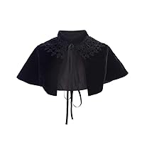 Velvet Cape Short Lace Shawl Lolita Cloak for Women Girls Dress Black