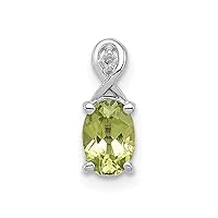 925 Sterling Silver Polished Prong set Open back Rhodium Plated Diamond and Peridot Oval Pendant Necklace Measures 10x5mm Wide Jewelry for Women