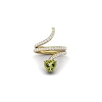 7MM Heart Shape Wrap Bypass Snake Ring Natural Peridot 925 Sterling Silver Women Wedding Rings