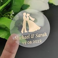 50PCS Real Shiny Gold Foil Customized Your Names and Date Wedding Invitations Seals Candy Favors Gift Boxes Label Sticker (E)