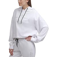DKNY Womens Sport Rhinestone Logo Cotton Hoodie,White,Small