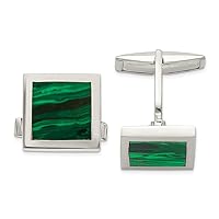 925 Sterling Silver Polished Malachite Cuff Links Jewelry for Men