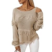 Dakota Boho Tasseled Knitted Sweater - Women's Long Sleeve Sweater