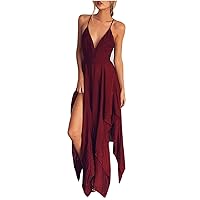 Women's Flowy Swing Round Neck Trendy Glamorous Dress Solid Color Casual Loose-Fitting Summer Beach Sleeveless Long Wine