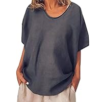 Women Tunic Trendy Tunic Boat Neck Elbow Sleeve Cotton Linen Breathable Summer Half Sleeve Solid Casual Shirt