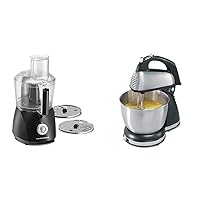 Hamilton Beach ChefPrep 10-Cup Food Processor & Vegetable Chopper, Black & Classic Hand and Stand Mixer, 4 Quarts, 6 Speeds with QuickBurst, 290 Watts, Bowl Rest, Black and Stainless