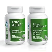 Joint Support Bundle| True-Aloe Made with Organic AloeVera, 120 Capsules + True-Curcumin with 500mg of Highly Absorbable BCM-95 Curcumin + Turmeric Essential Oil, 30 Capsules