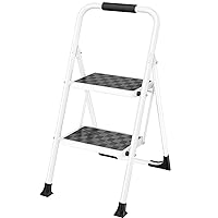 HBTower Step Ladder, 2 Step Stool for Adults,2 Step Ladder Folding Step Stool with Cushioned Handle,330 lbs Capacity,Step Ladder with Wide Anti-Slip Pedal Ergonomic Design,White