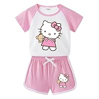 Girl Summer Top+Shorts Set Hellokitty Kid 2Pieces Outfits Cotton+Nylon Sport T-shirt for Little Big Kid 1-11T